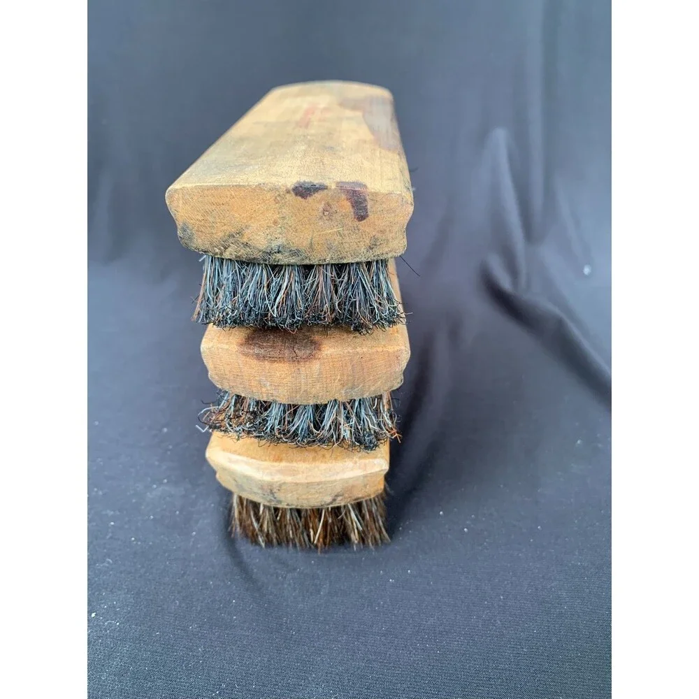 Vintage Griffin Shinemaster and Oxco Horse Hair Shoe Shining Brushes Wood Handle